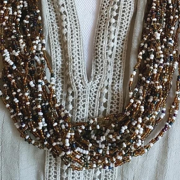 COSTA RICAN BEADED ARTISAN NECKLACE BROWN COPPER - Picture 4 of 5